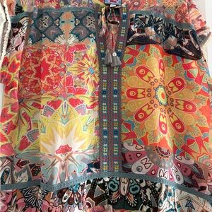 Johnny Was Multicolor Embroidered Boho Peasant Blouse